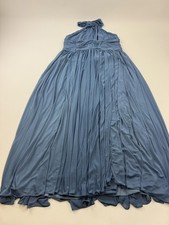David's Bridal Dress Womens 18 Blue Halter Ruched Chiffon Maxi Gown Bridesmaid