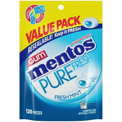 Mentos Pure Fresh Mint Sugar Free Gum Extra Value Pack, 120 Count Bag
