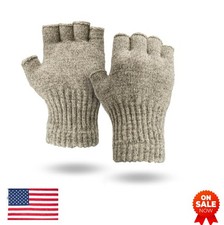 Fingerless Ragg Wool Gloves Men Large Oatmeal Elastic Wrist Cold Weather Hiking