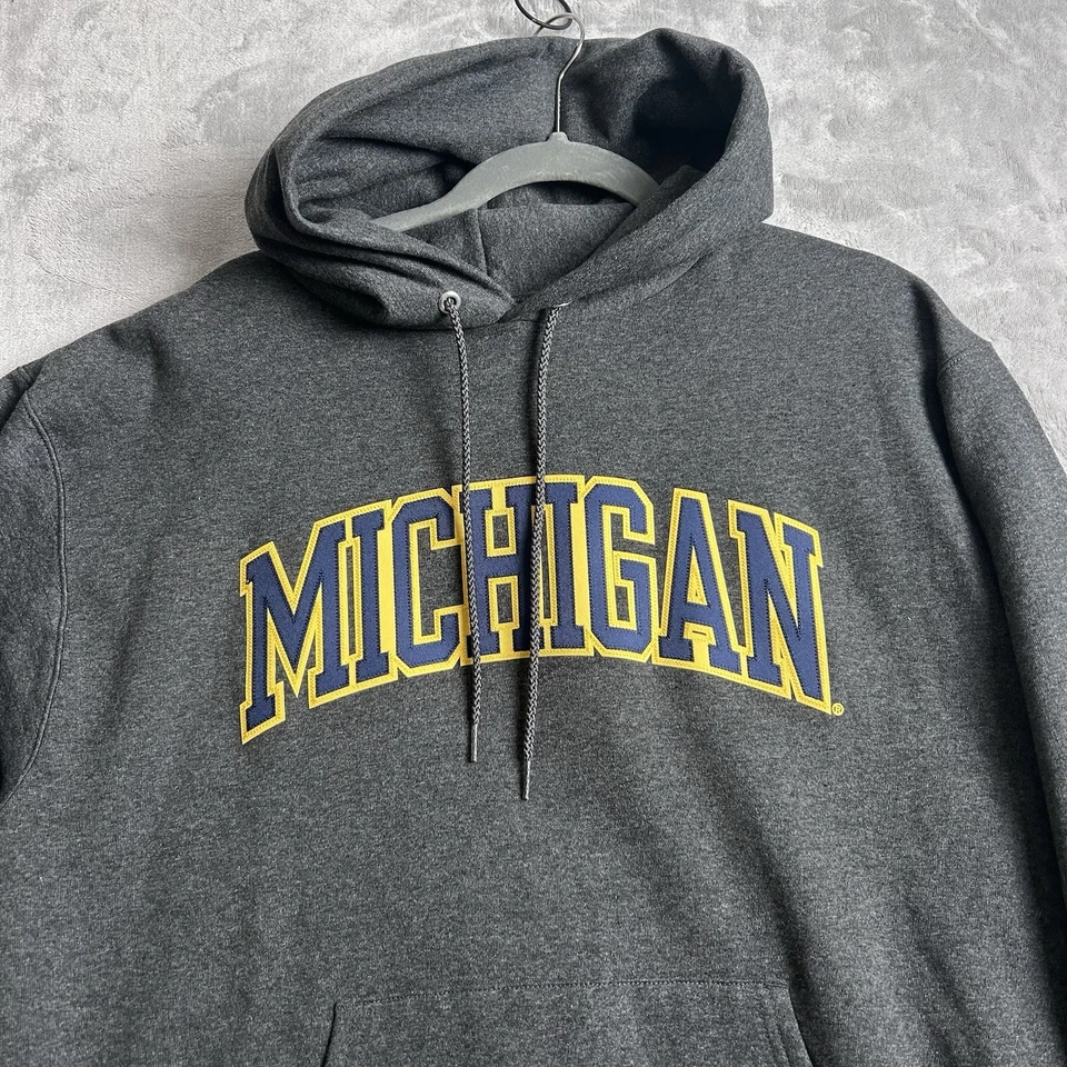 Michigan Wolverines Sweatshirt Mens Large Gray Champion Hoodie Embroidered Y2K - Image 2 of 4