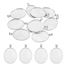 10Pcs Pendant Trays for Jewelry Making Necklace Bracelet, Silver Tone