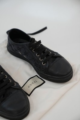 Gucci Black GG Canvas and Leather Low Top Sneakers