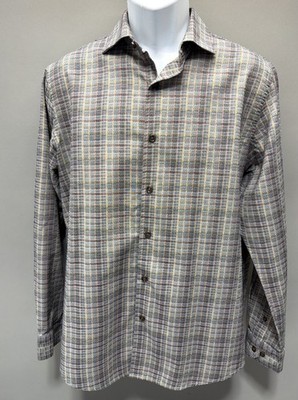 Tasso Elba Vola Checkered Dobby 100% Cotton Long Sleeve Button Down Shirt Size M