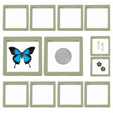 12Pcs 3D Floating Frame Display Stand 3.5"x3.5" PE Film Display Case Green