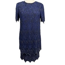 Vintage Brilliante Beaded Dress Size S Blue