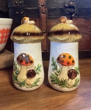 Sears Merry Mushroom Ceramic Salt and Pepper Shakers Pair