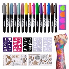 Temporary Tattoo Marker for Skin, 15 Colors Tattoo Pen 50 Stencils for Pain...