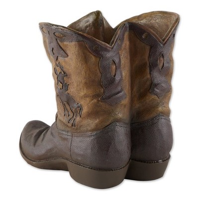 ACCENT PLUS 38447 COWBOY BOOTS PLANTER - BROWN
