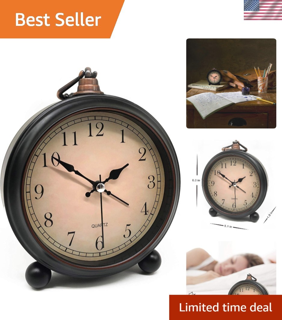 Stylish Small Analog Alarm Clock - 4.5 Inches, Battery Operated with Night Light