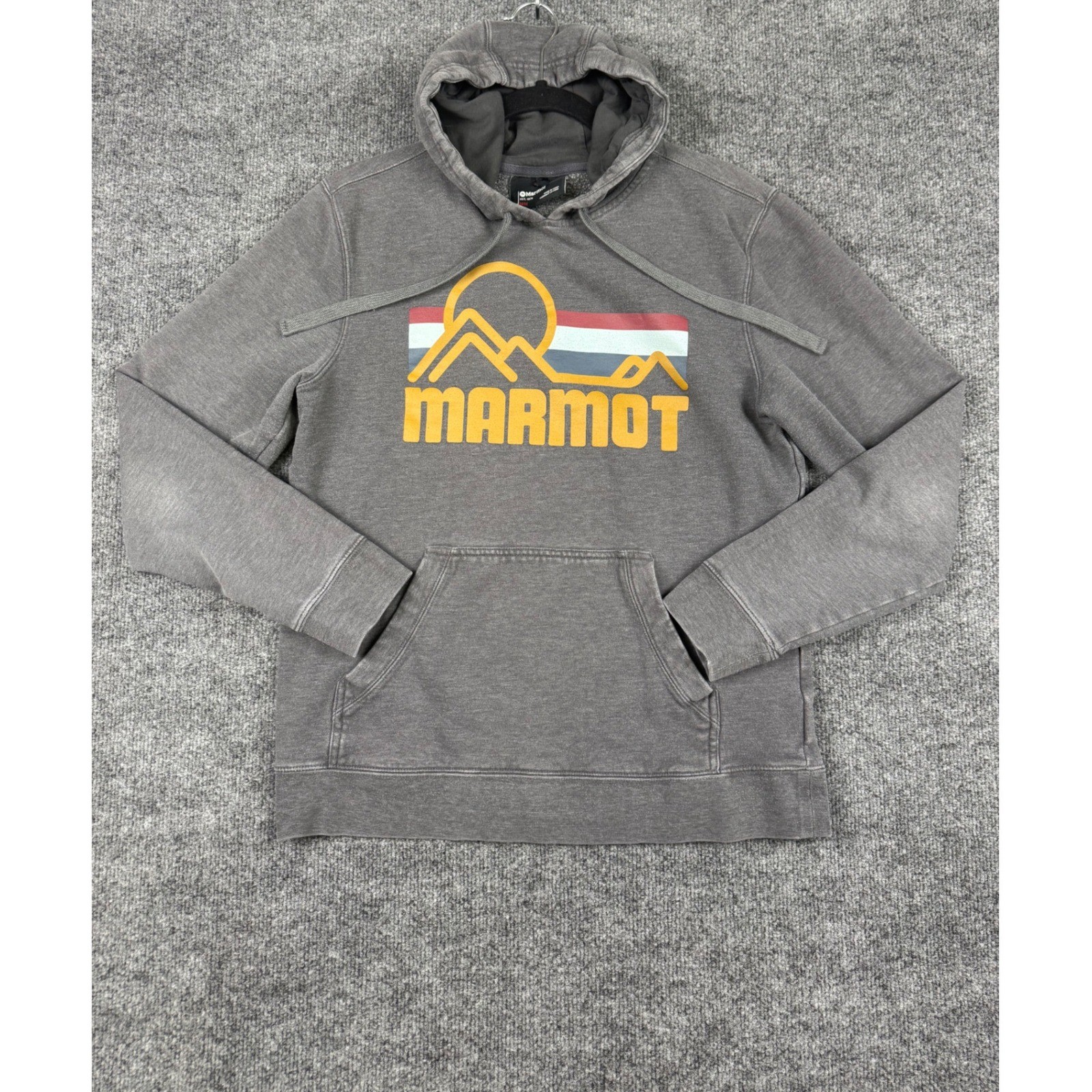 Marmot Mens Medium Gray Retro Mountain Sun Graphic Pullover Hoodie Sweatshirt