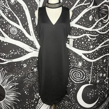 Calvin Klein Black Sheath Dress NWT Studded Choker V-Neck Scuba Knit Sz 10 Party