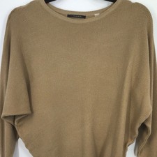 T Tahari Camel Minimalist Quiet Luxury Waffle Knit Dolman Sleeve Sweater XS