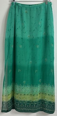 Vintage Requirements Size M Green Floral Color Block Sheer Fully Lined Skirt Zip