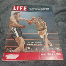 Life Magazine Champ Sugar Ray Apr 7, 1958, Beats Basilio