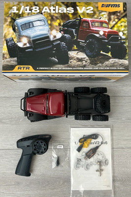 FMS 1/18 Open Box RC Atlas V2 Trapezoidal Chassis Truck RTR Red 6x6 ...
