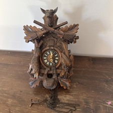 ATQ Schatz Black Forest German Hand Carved Walnut 20" Hunter Cuckoo Clock 1 Day