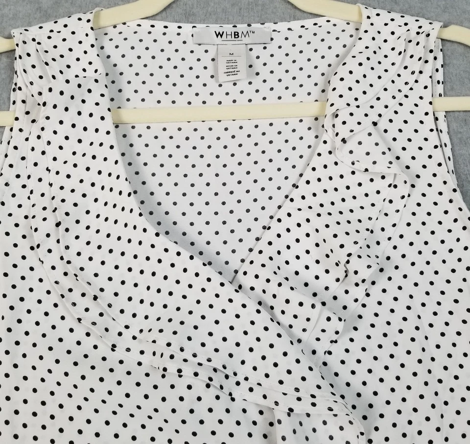 Camiseta sin mangas WHBM para mujer mediana M negra blanca lunares sin mangas cuello en V Foto 2 de 4