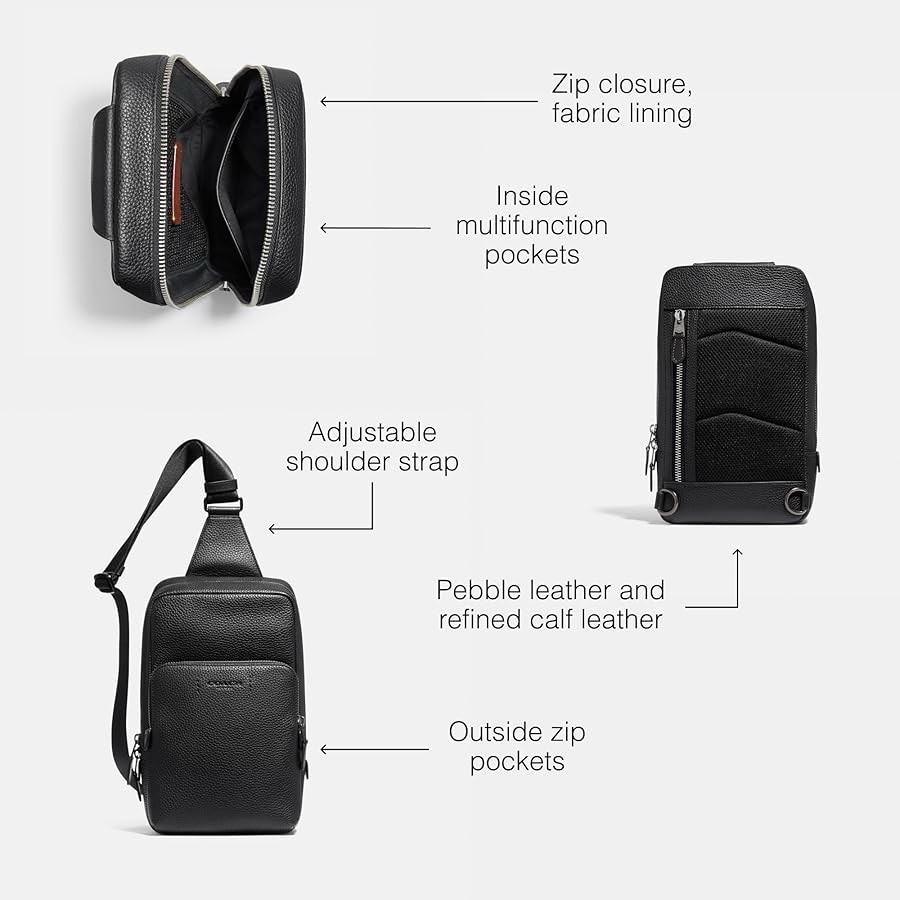 Coach Gotham Pack Black Crossbody Bag Men's Adjustable Strap Inner Outer Pockets thumbnail 4
