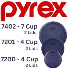 Pyrex (2) 7402-PC, (2) 7201-PC, & (2) 7200-PC Blue Lids - Made in USA
