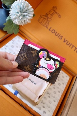 LOUIS Brown Monogram Pink Takashi Murakami Panda Card Holder