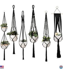 Feedee 6-Pack Macrame Plant Hangers - Black Cotton for Indoor  Outdoor Use