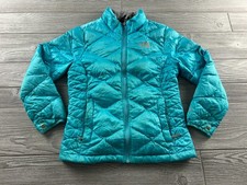 The North Face 550 Down Puffer Jacket Kids Teal Diamond Quilted Full Zip Coat M