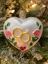Vintage Old World Christmas THE WEDDING HEART Ornament w Box  Hangtag Near Mint