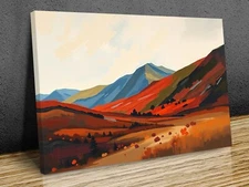 Scottish landscape red tones Abstract, mounted canvas print art ready to hang