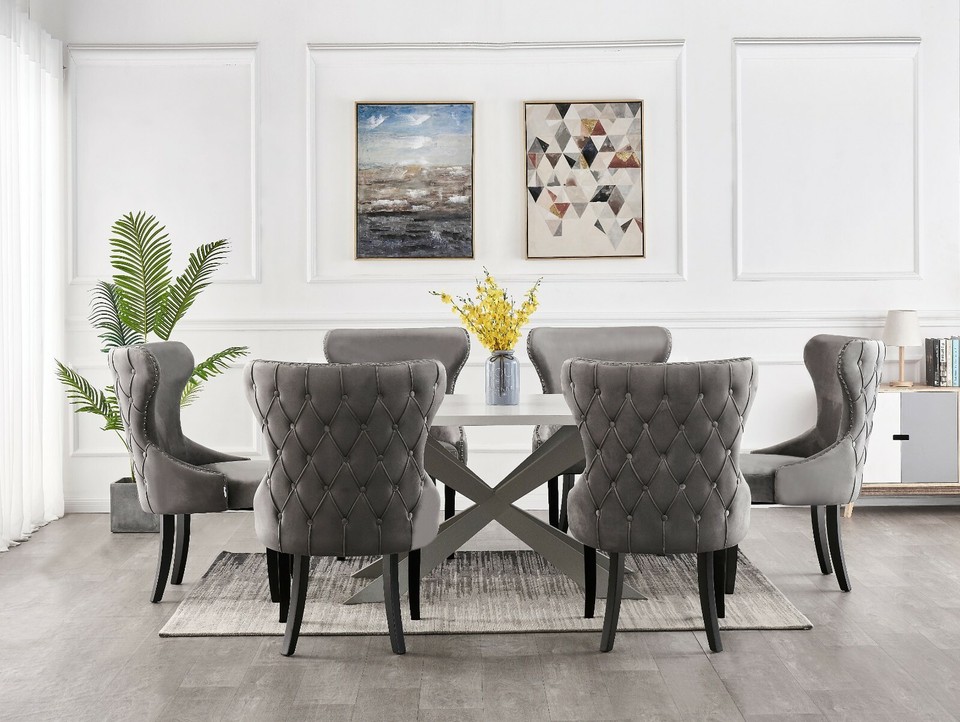 Luxury Dining Table Set Velvet Chairs Dining Table Set 4 and 6 Seater ...