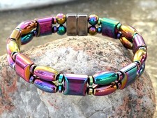 100 Magnetic ALL Rainbow Hematite Bracelet Anklet 2 Row NICE