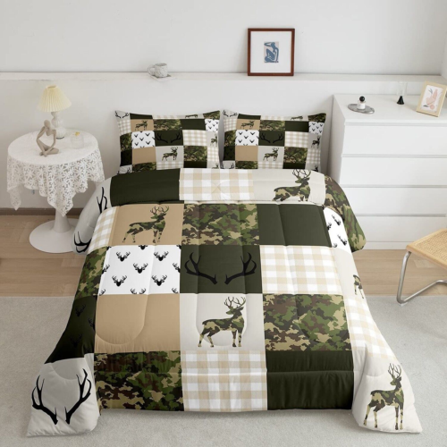 Homewish Camouflage Comforter Set Full Size Woodland Camo Quilt Set Green And... - Afbeelding 1 van 5
