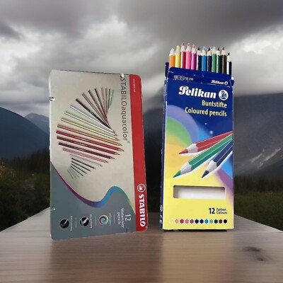 STABILO Aquacolor 12 Farben & Pelikan Coloured Buntstifte Stifte