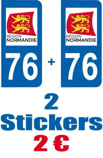 SAFIRMES 2-STICKERS-PLAQUE-AUTO-IMMATRICULATION-DEPARTEMENT-LOGO 76