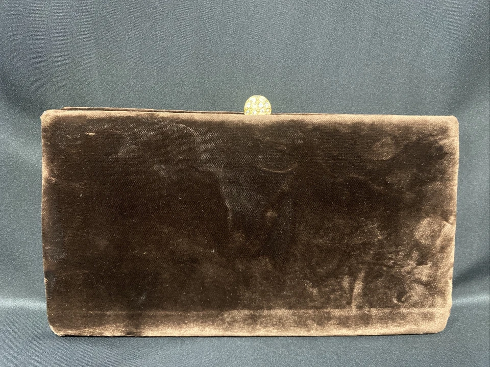 Cartera de terciopelo vintage adjunta monedero y cierre de estrás de color Foto 2 de 4