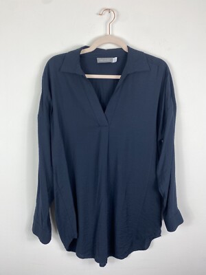 Mint Velvet Shirt Top Womens Size S UK Navy Blue Relaxed Long