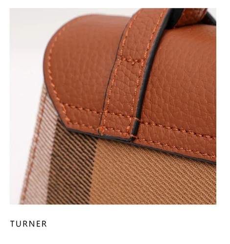 Karierte Canvas & Leder Mini Tasche - klassische Damen Umhängetasche Schultertasche - Bild 18 von 22
