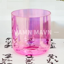 Cosmic Clear Sound Bowl Pink F Heart Chakra Quartz Crystal Singing Bowl 6"+case