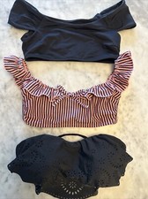Lot Of 3 2 Xhilaration Bikini Tops  1 Cikada; Pink Stripe  Solid Black; Sz XS