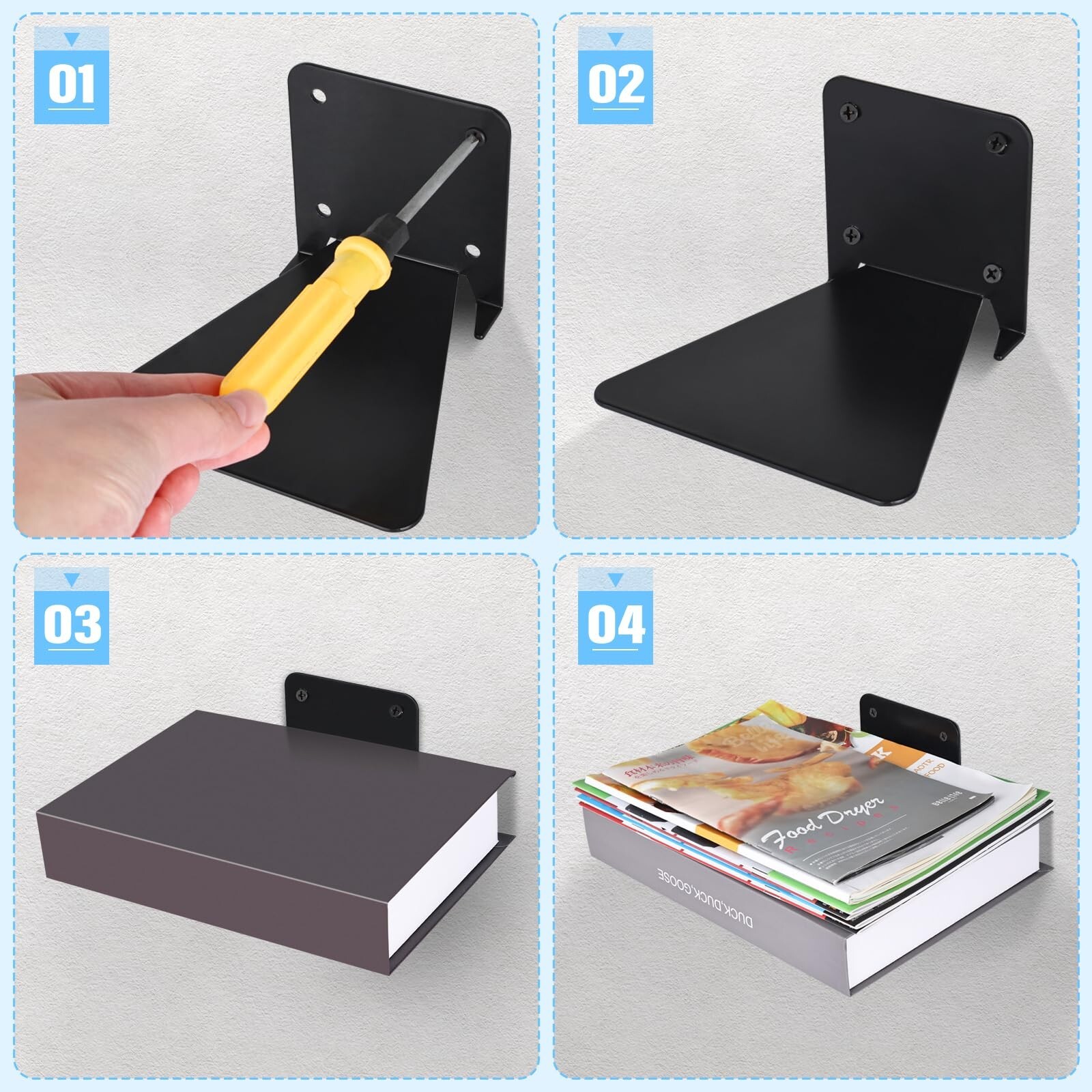 RealPlus Floating Bookshelf Iron Invisible Floating Book Shelves Wall