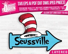Seussville sign layered Dr Seuss logo digital file strip hat cat SVG Cricut PNG 