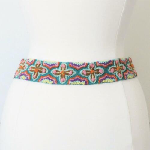 New Jenny Krauss Mosaic Green Pink Embroidered Wool Belt Handmade Peru S M L - Picture 2 of 10