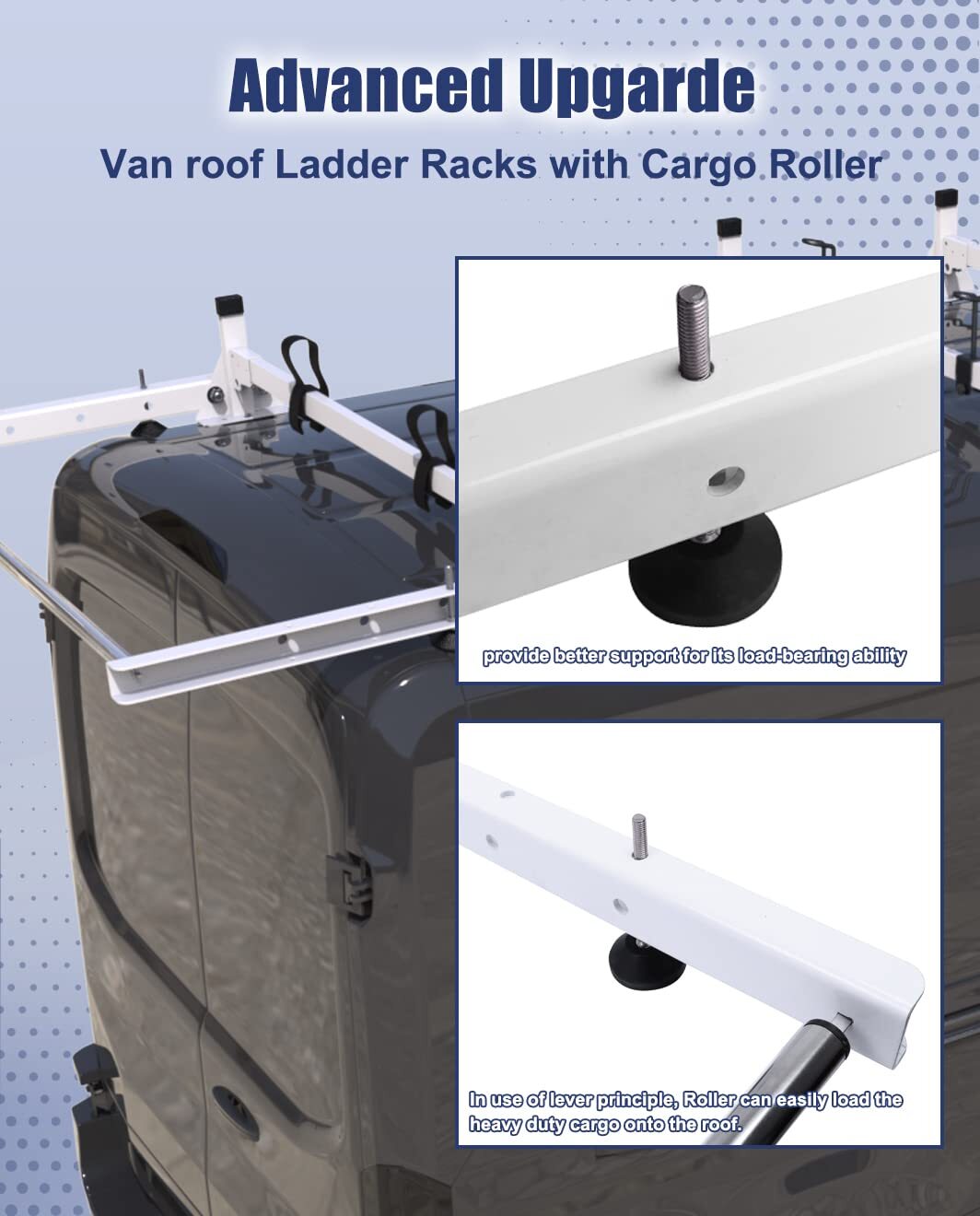 750 Ladder Rack 3 Bar Ladder Roof Racks For 2015+ Ford Transit 150 250 350 Van 750 LBS ...