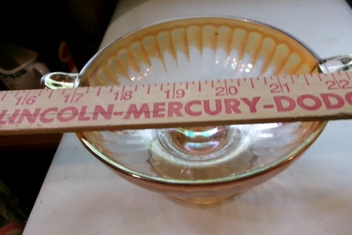 Vintage Imperial Iridescent Marigold Carnival Glass Handled Pedestal Bowl 5 1/4" - Picture 8 of 10