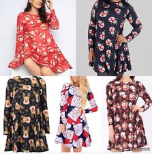 Ladies Women’s Christmas Novelty Fun Christmas Swing Dresses Party Occasion