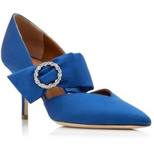 Malone Souliers Maite Crystal Buckle Satin Point Toe Pumps Blue Sz 39.5
