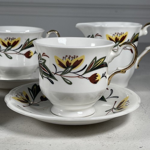 St Louis Vintage Fine Bone China Tea Set 4 X Tea Cups Saucers Creamer Sugar Bowl - Picture 2 of 5