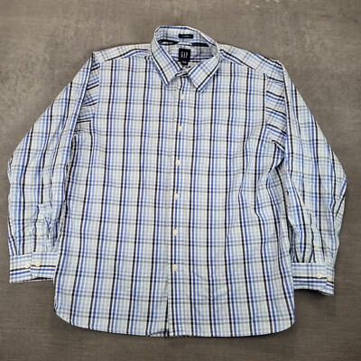 Gap Y2K Classic Fit Plaid Dress Shirt Button Up Long Sleeve Blue Mens Large
