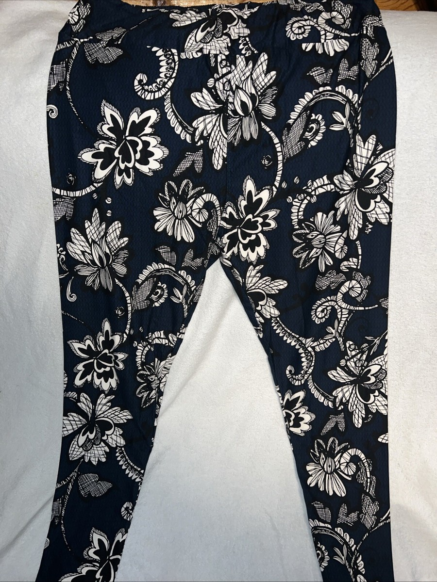 Lularoe TC2 Tall Curvy Leggings Blue White Paisley Floral Damask
