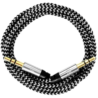 3x 20cm Premium NYLON Audio Kabel AUX Klinke 3,5 für Autoradio Handy Tablet SET