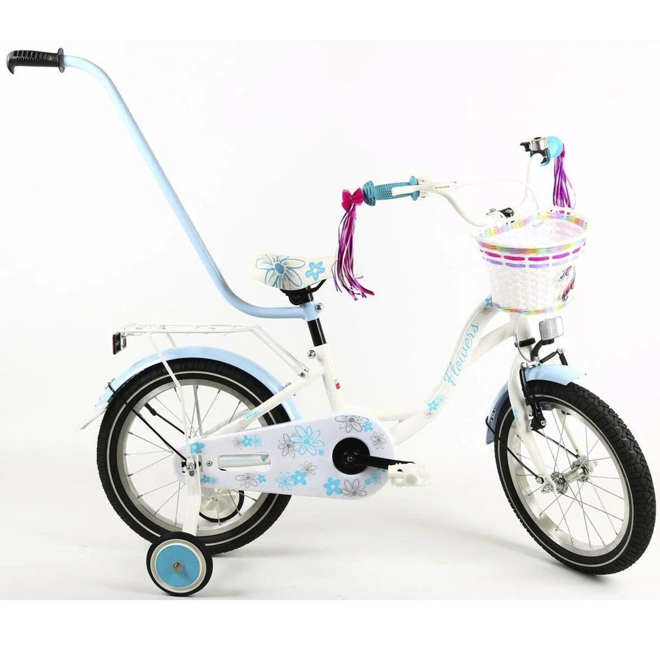 FLOWERS Kinderfahrrad 16" Mädchenfahrrad Kinder Rad Bike Spielrad - Weiß/Blau - Bild 2 von 4